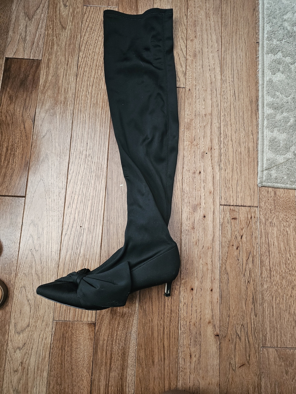 Zara Black Over-the-Knee Pointed Toe Kitten Heel Boots